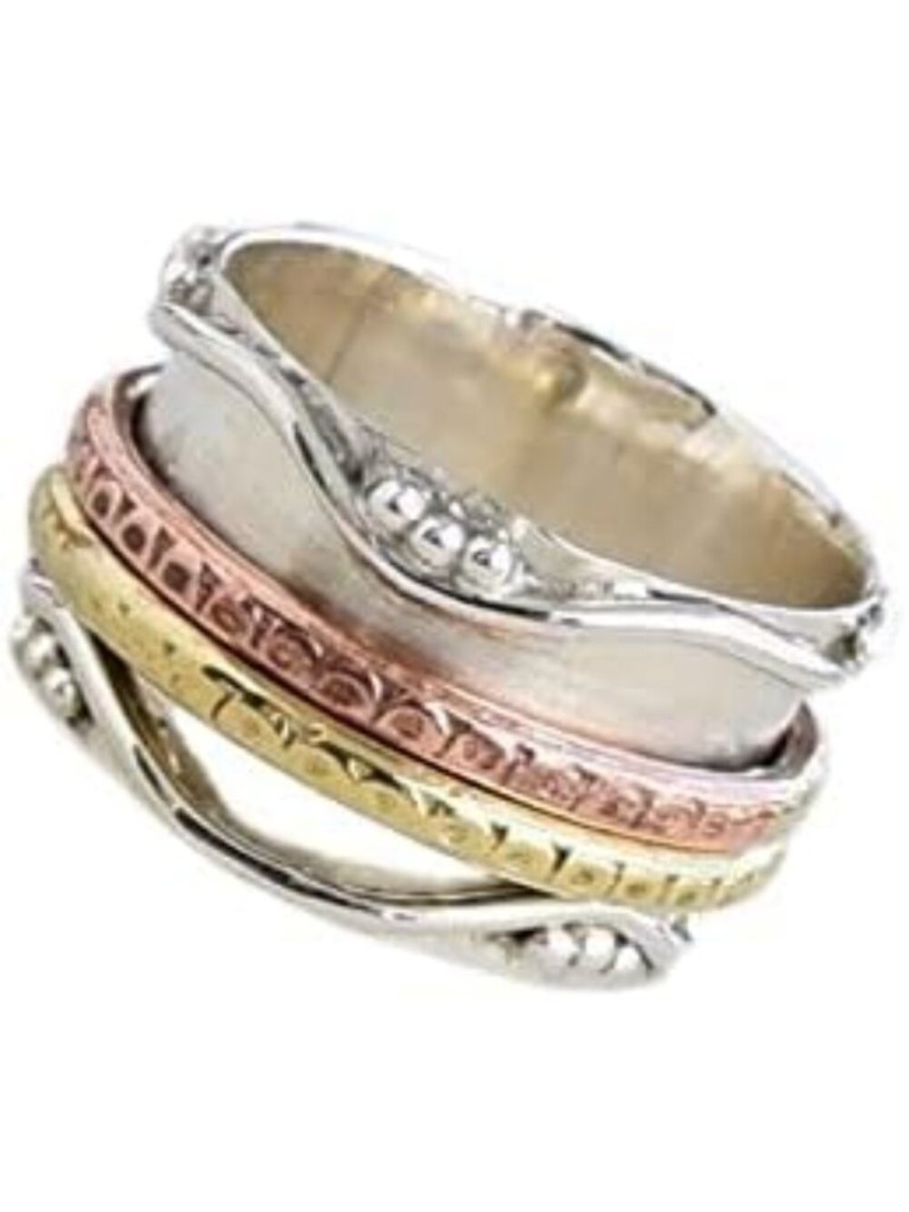 Handmade 925 Sterling Silver Two-Tone Spinner Ring for Women, Fidget & Worry